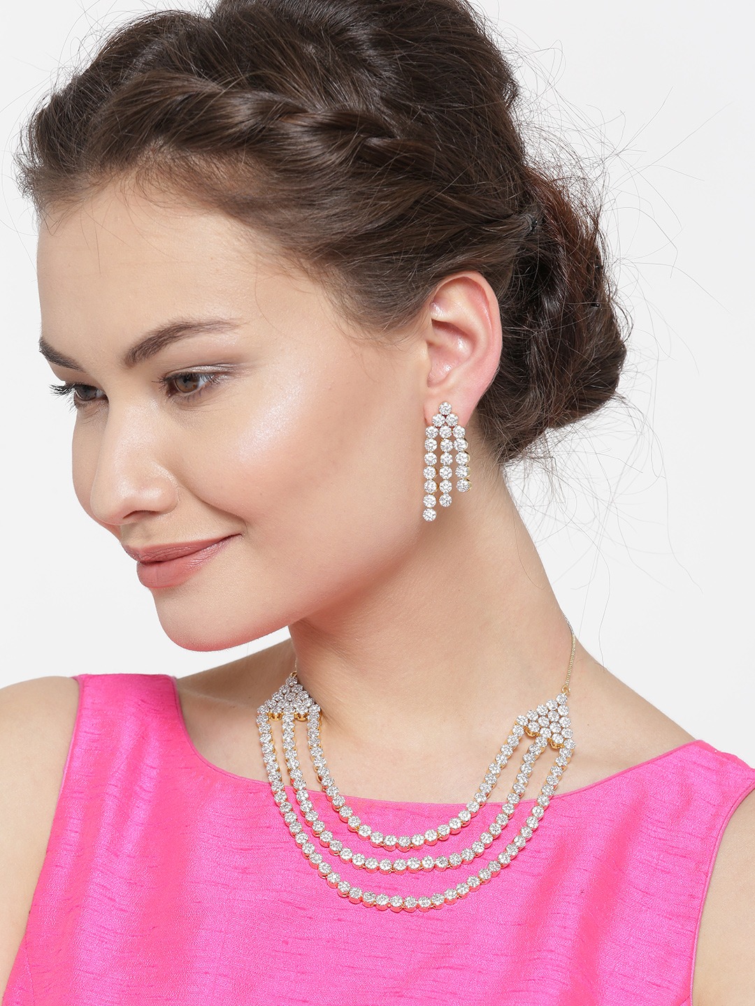 YouBella Gold  Silver-Toned Stone-Studded Jewellery Set